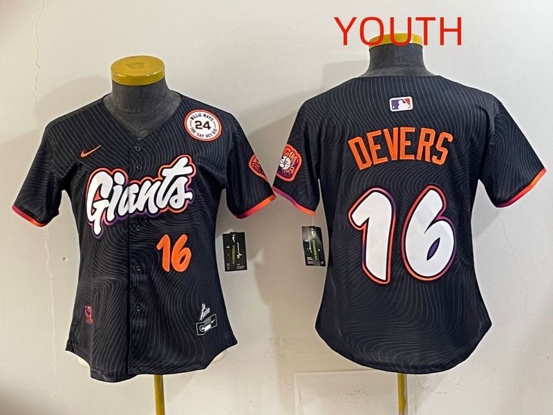 Youth 2025 San Francisco Giants #16 Devers Black Joint Name Nike MLB Jersey style 011->youth mlb jersey->Youth Jersey